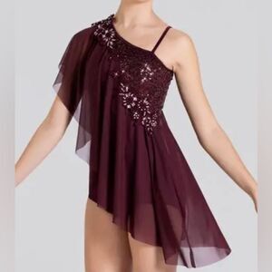 WEISSMAN Elite Dance Costume burgundy red sequin Cruel World D13083 IC 7/8